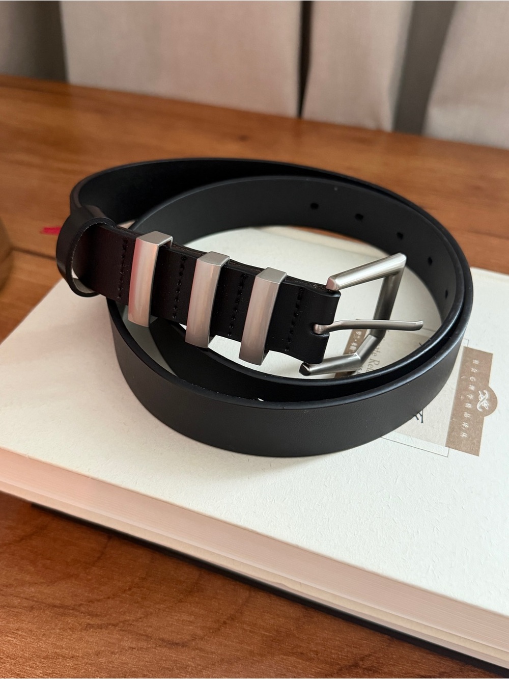 Men's Black Leather Belt with Silver Accent Hardware